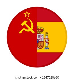 icono circular con banderas de unión soviética y españa, aislado en fondo blanco