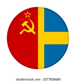 round icon with soviet union and sweden flags isolated on white background
