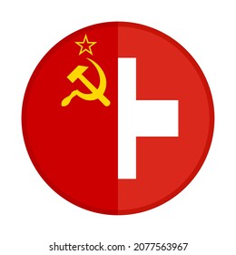 round icon with soviet union and switzerland flags isolated on white background
