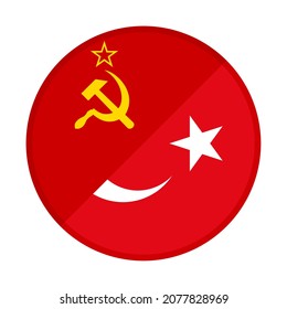 icono circular con unión soviética y marcas turcas aisladas en fondo blanco
