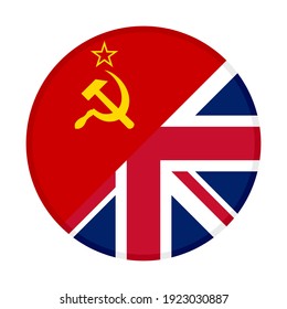 round icon with soviet union and united kingdom flags, isolated on white background
