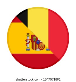 round icon with spain and belgium flags, isolated on white background