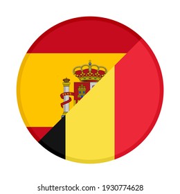 icono circular con banderas españa y belga aisladas en fondo blanco

