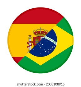round icon with spain and brazil flags isolated on white background
