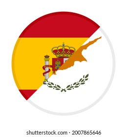 round icon with spain and cyprus flags, isolated on white background

