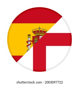 round icon with spain and england flags isolated on white background
