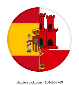 round icon with spain and gibraltar flags, isolated on white background