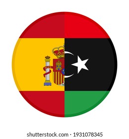 round icon with spain and libya flags isolated on white background
