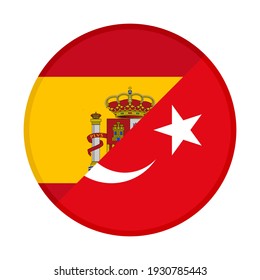 round icon with spain and turkey flags isolated on white background
