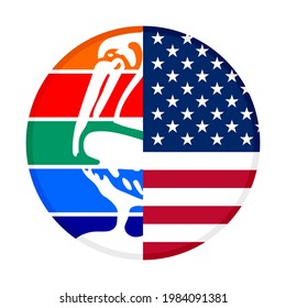 round icon with st. petersburg and united states of america flags isolated on white backgrouund
