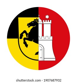 icono circular con banderas de stuttgart y hamburguesa aisladas en fondo blanco
