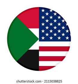 round icon with sudan and usa flags. vector illustration isolated on white background
