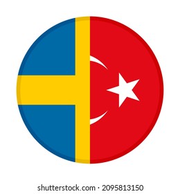 rundes Symbol mit den Fahnen von Schweden und Puten. Vektorgrafik einzeln auf weißem Hintergrund
