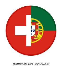 round icon with switzerland and portugal flags isolated on white background. vector illustration
