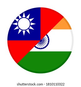 rundes Symbol mit Taiwan und indischen Flaggen einzeln auf weißem Hintergrund