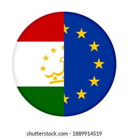 round icon with tajikistan and europe flags isolated on white background
