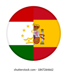 round icon with tajikistan and spain flags, isolated on white background
