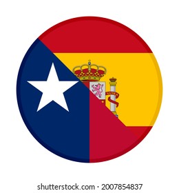 round icon with texas and spain flags, isolated on white background
