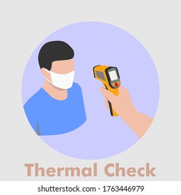 Round icon of thermal checking sign. officers use thermal gun. vector illustration