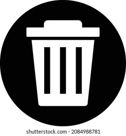 Round icon of trash can. Flat vector.