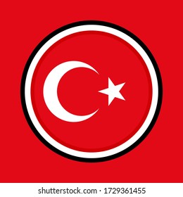 round icon with turkey flag isolated on red background