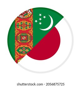 round icon with turkmenistan and japan flags, isolated on white background
