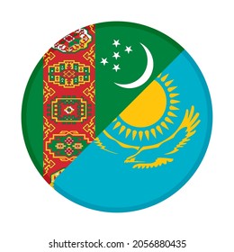 round icon with turkmenistan and kazakhstan flags, isolated on white background
