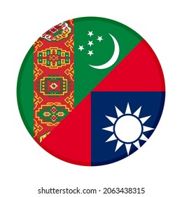 round icon with turkmenistan and taiwan flags, isolated on white background
