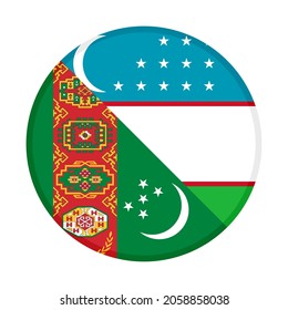 round icon with turkmenistan and uzbekistan flags, isolated on white background
