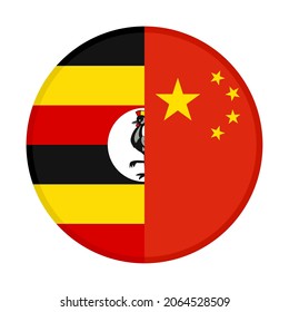 round icon with uganda and china flags. vector illustration isolated on white background
