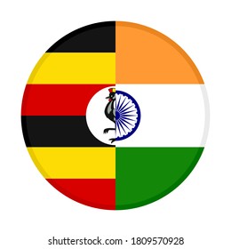 icono circular con banderas uganda e india, aislado en fondo blanco