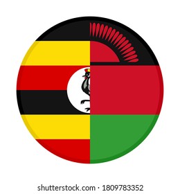 round icon with uganda and malawi flags, isolated on white background