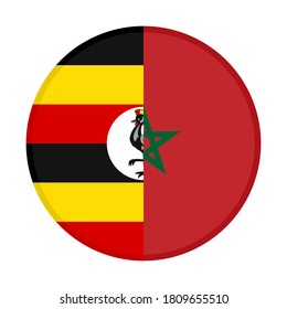 round icon with uganda and morocco flags, isolated on white background