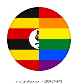 icono circular con banderas uganda y arco iris, aislado en fondo blanco