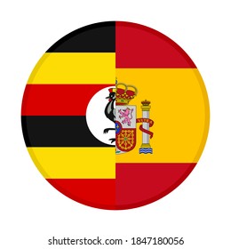 round icon with uganda and spain flags, isolated on white background