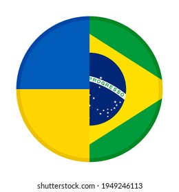 round icon with ukraine and brazil flags isolated on white background
