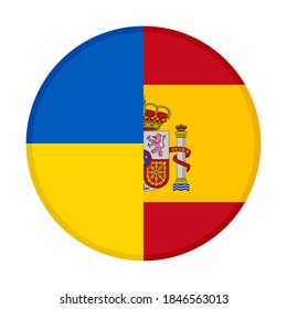 icono circular con banderas ucrania y españa, aislado en fondo blanco