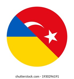 round icon with ukraine and turkey flags isolated on white background
