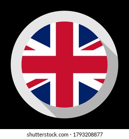 round icon with union jack flag, isolated on black background