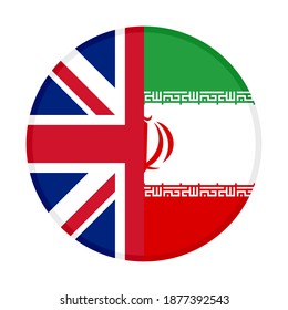 round icon with union jack and iran flags isolated on white background