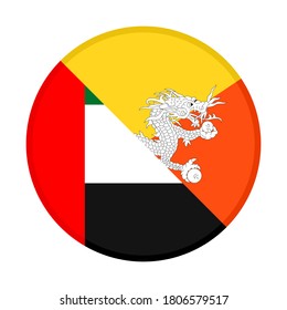 round icon with united arab emirates and bhutan flags, isolated on white background