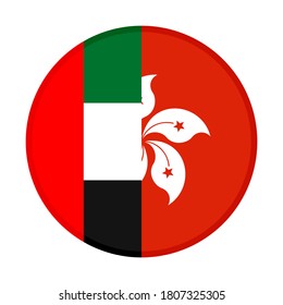 round icon with united arab emirates and hong kong flags, isolated on white background