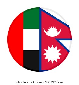 round icon with united arab emirates and nepal flags, isolated on white background