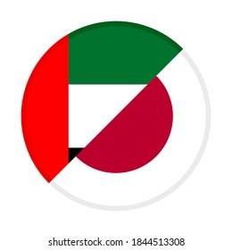 round icon with united arab emirates and japan flags, isolated on white background