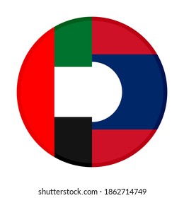 round icon with united arab emirates and laos flags, isolated on white background