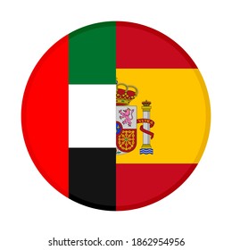 round icon with united arab emirates and spain flags, isolated on white background