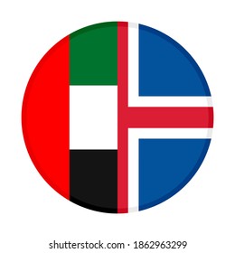 round icon with united arab emirates and iceland flags, isolated on white background