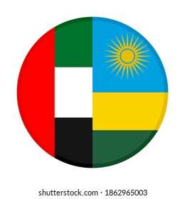 round icon with united arab emirates and rwanda flags, isolated on white background