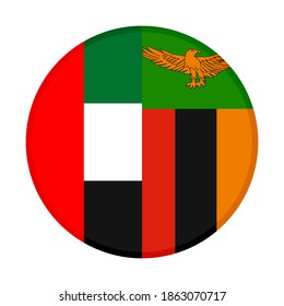 round icon with united arab emirates and zambia flags, isolated on white background