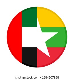 round icon with united arab emirates and myanmar flags, isolated on white background